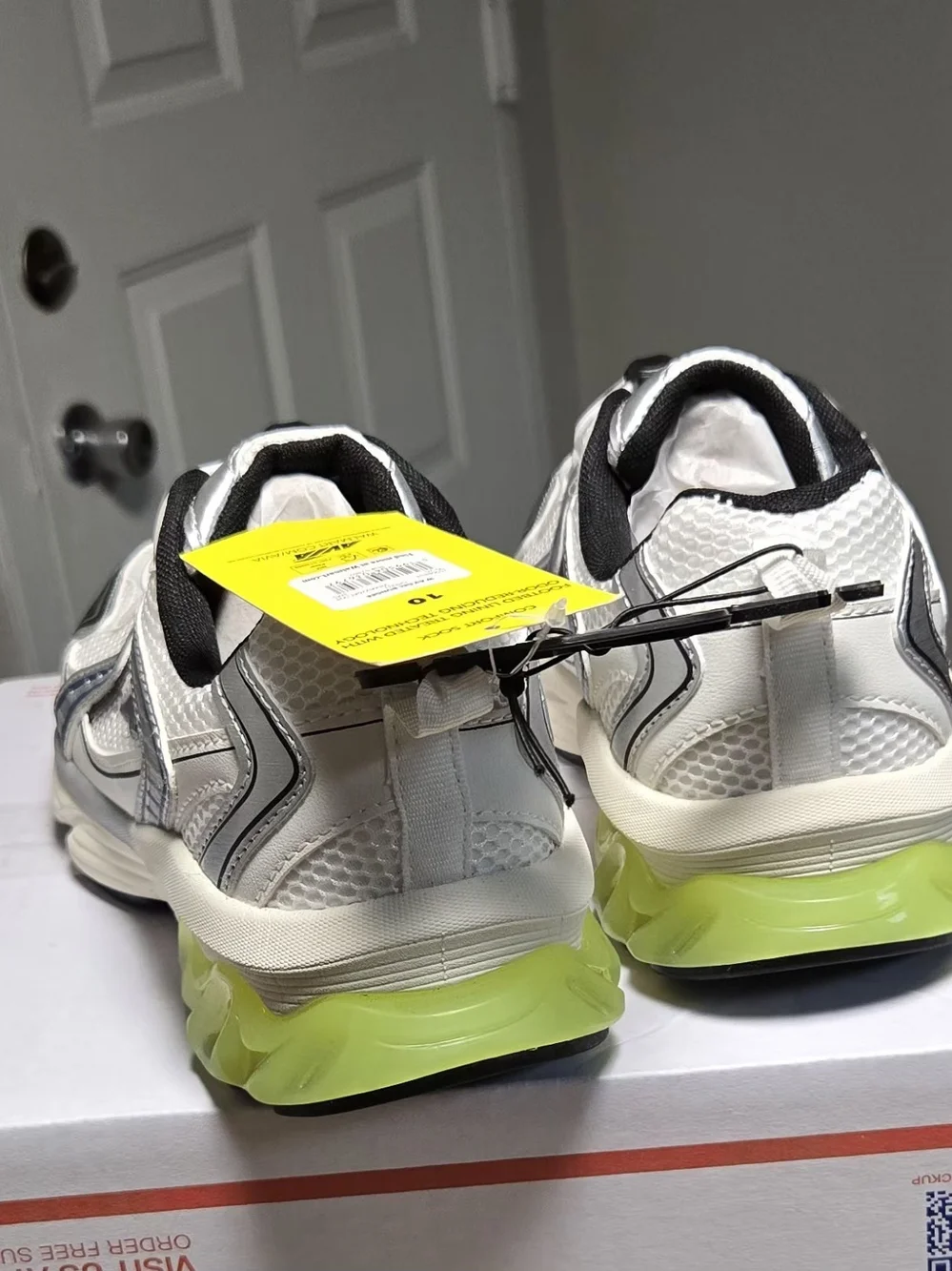Avia Women's White Mesh Running Swim Shoe with Neon Lime Accent